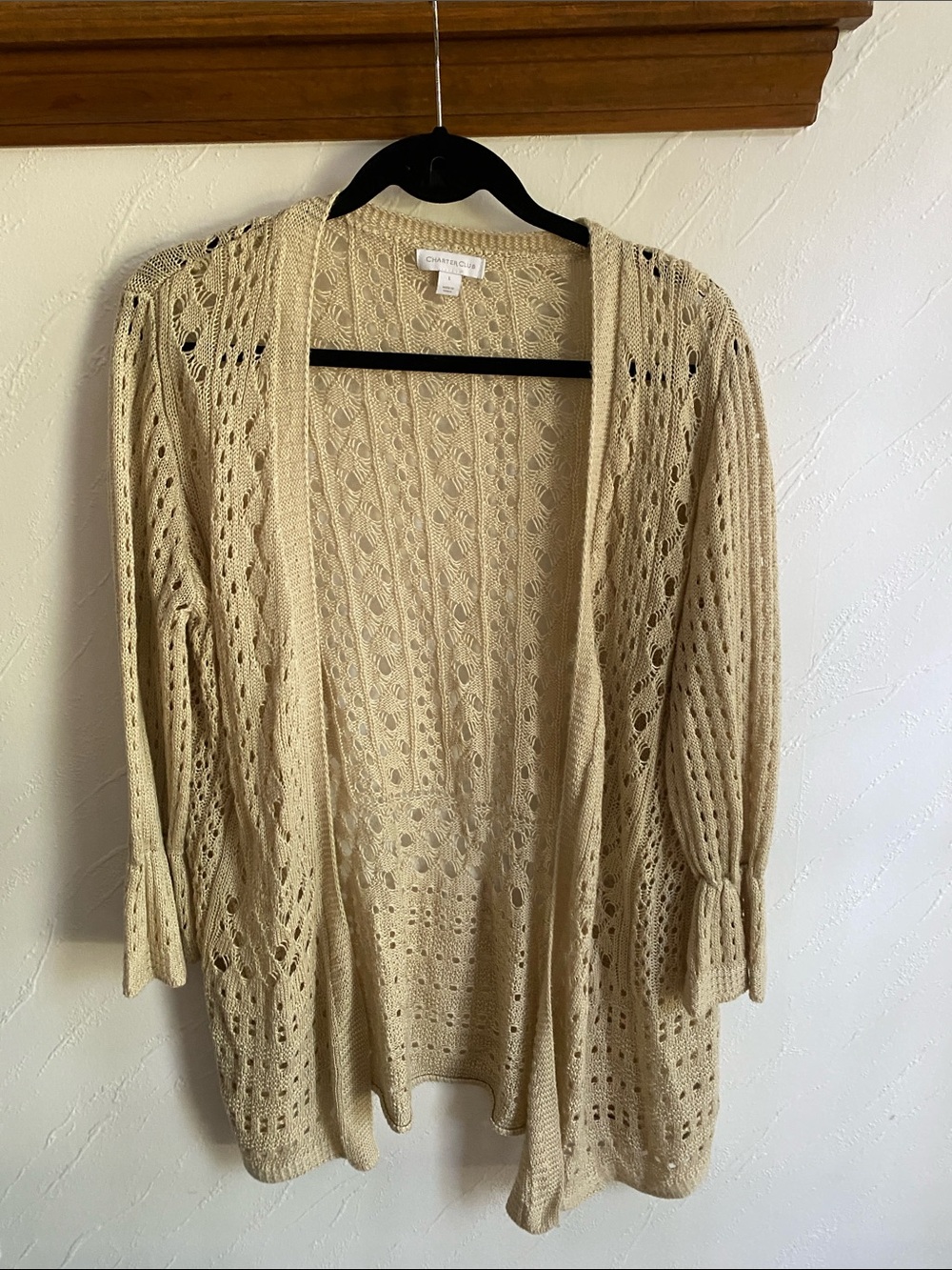 Charter Club Open-Weave Crochet Cardigan - Beige